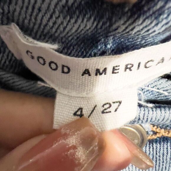 Good American Jeans 2 27 Straight Slim Denim Women Blue Stretch Raw Hem High - Picture 4 of 9